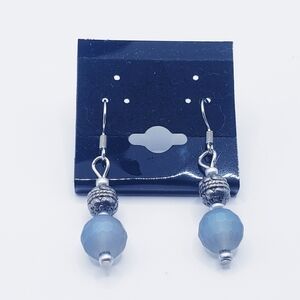 Elegant Silver and Icy Blue Frosted Globe Beaded Earrings 0041